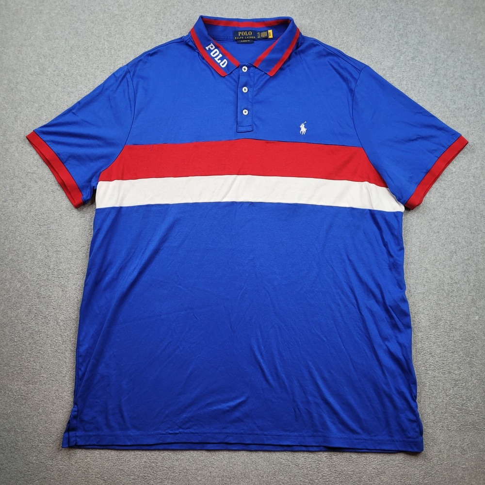 Polo Ralph Lauren Polo Shirt Mens XXL Blue Red White Striped Classic Fit